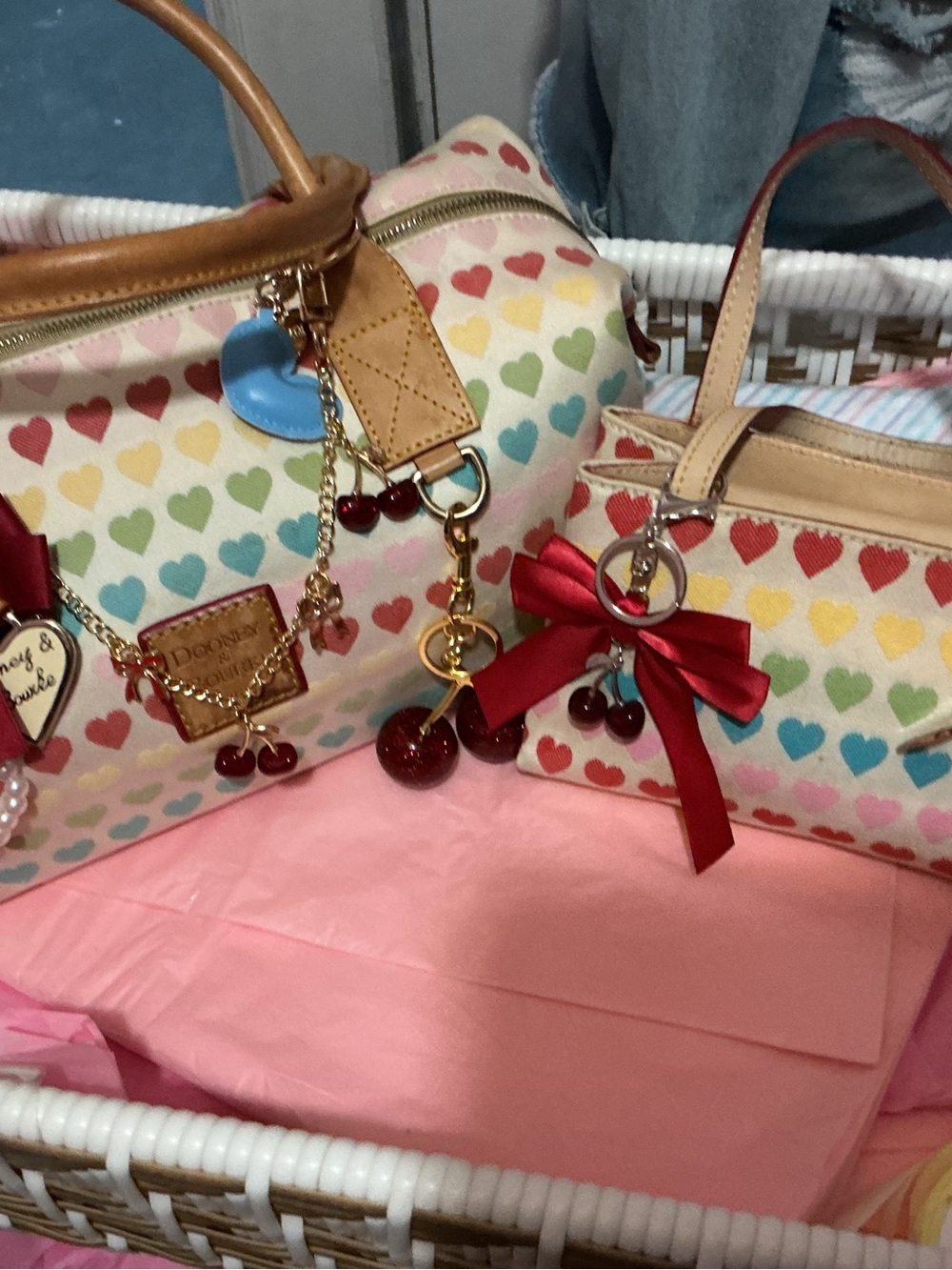 Dooney & Bourke Multicolor Heart Print Satchel - hand baCream with Rainbow Heart